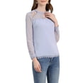 thumbnail image 5 of Allegra K Women's Round Neck Casual Blouses Lace Floral Long Sleeve Chiffon Tops, 5 of 6