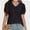 Black, variant on Womens Casual Cropped T Shirts V Neck Swiss Dot Puff Sleeve Crop Tops Summer Loose Basic Tees Tshirts