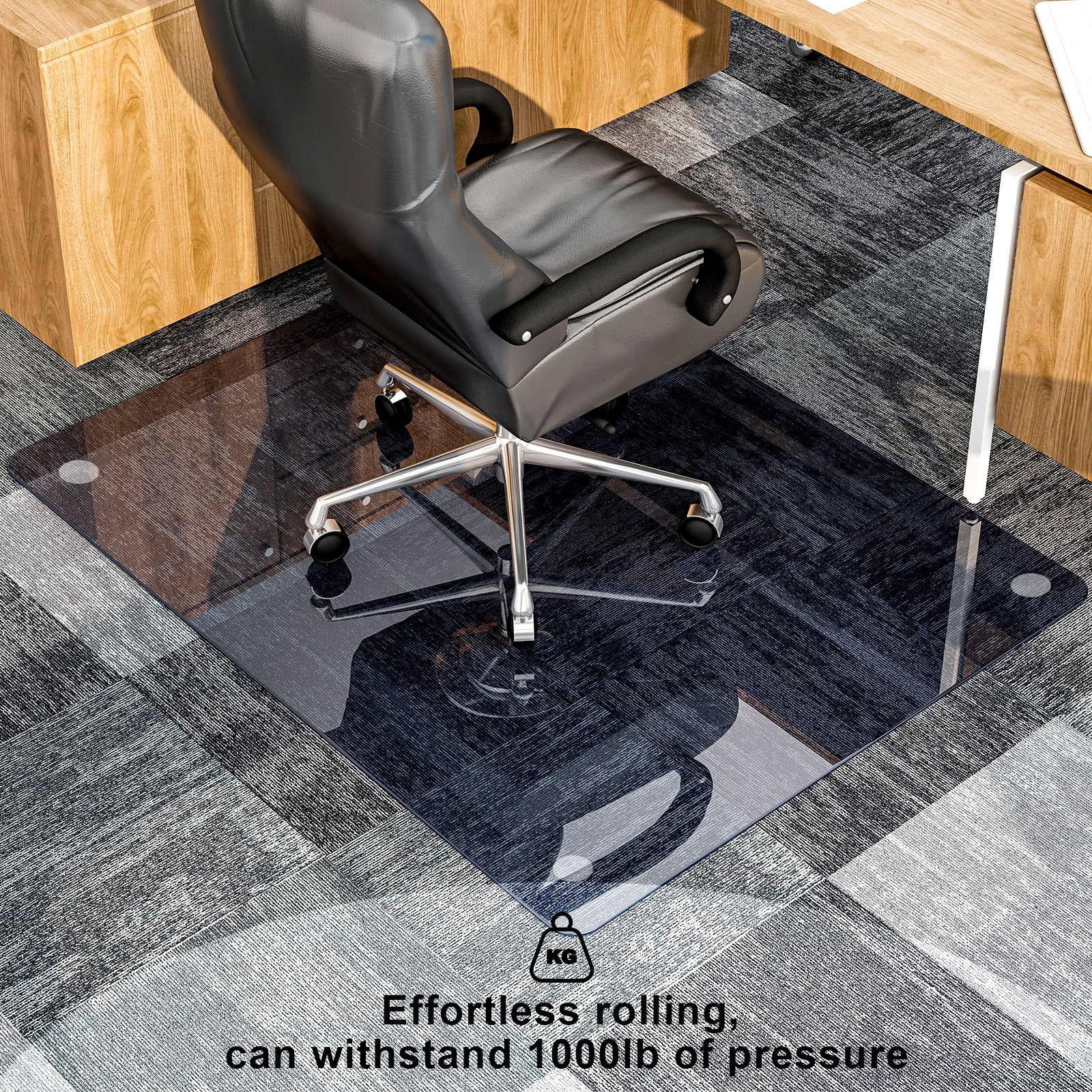 Lumora 36.1" x 46" Glass Chair Mat Heavy Duty Hard Tempered Glass Mat,Gray