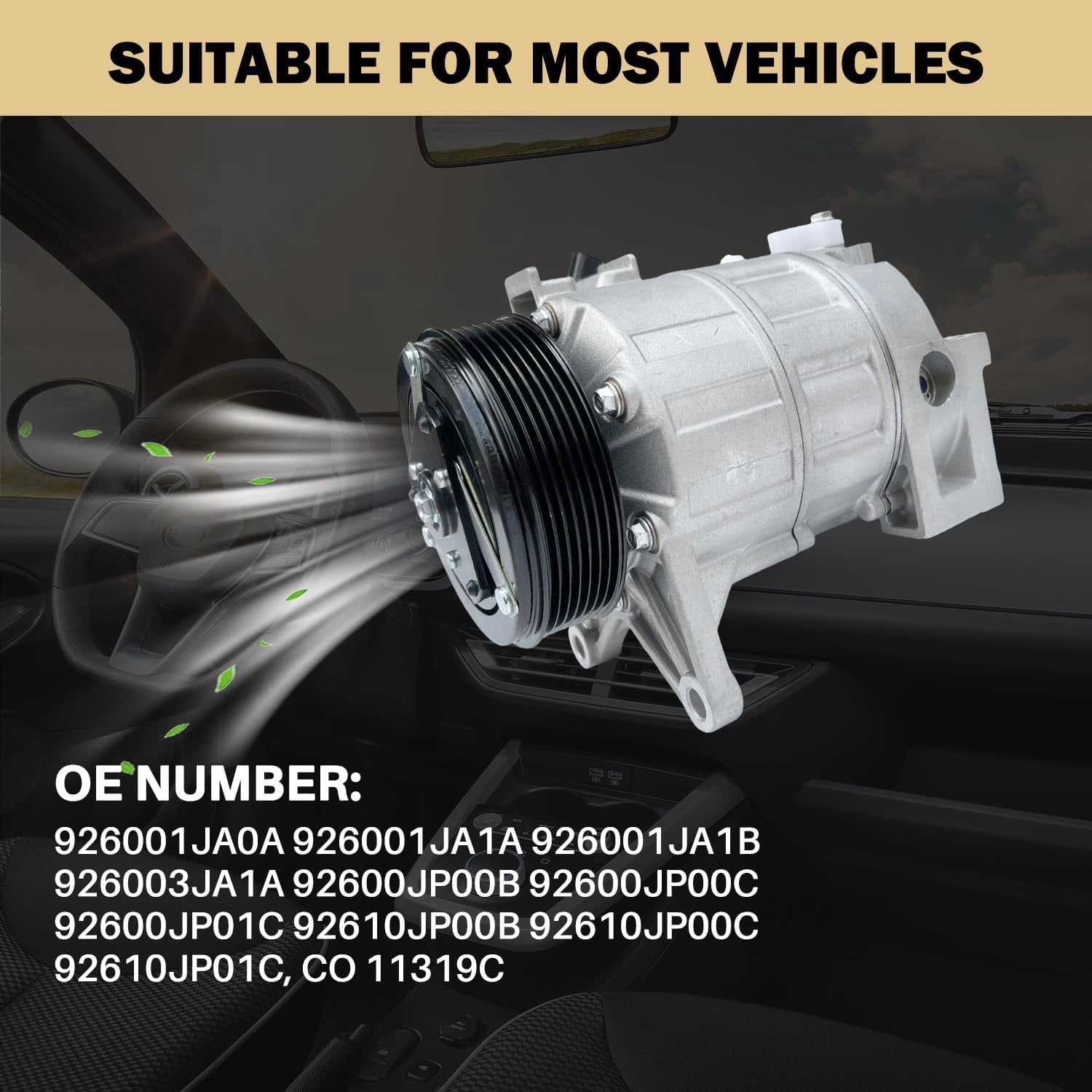 AC Compressor with A/C Clutch for Nissan (Maxima/Murano/Pathfinder/Quest 2.5L/3.5L 2009-2017) & INFINITI (QX60/JX35 2.5L/3.5L 2013-2014) | Replaces 926001JA0A, 926003JA1A