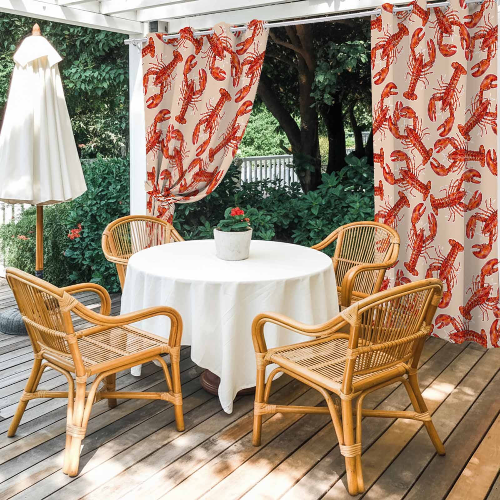 Red Lobster Outdoor Curtains for Patio, Summer Crawfish Ocean Animal Minimalist Art Retro Sunshade Privacy Drapes Grommet Waterproof Outside Curtains for Porch/Cabana/Balcony 54"x 108", 1 Panel