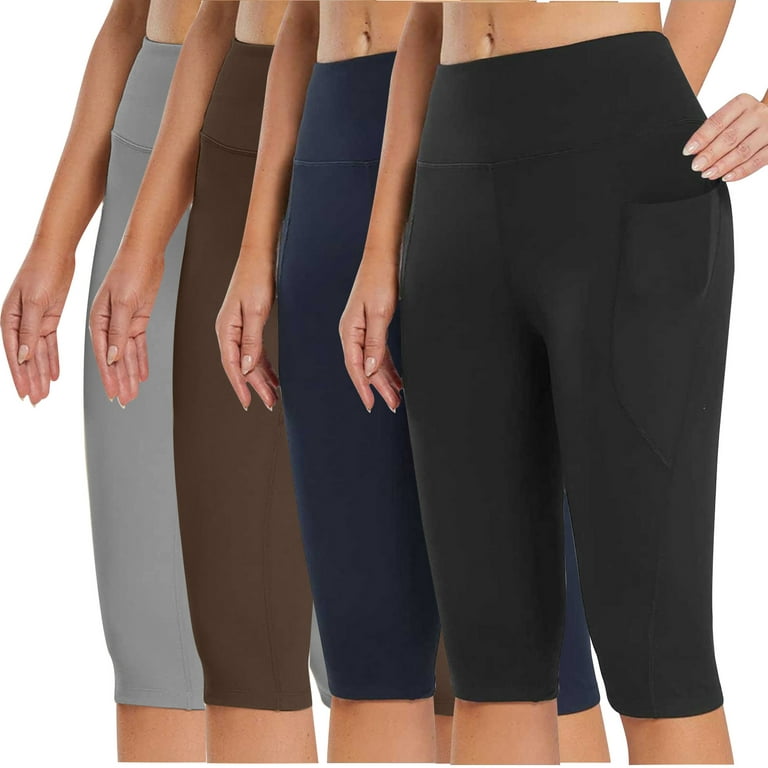 CHGBMOK 4 Pack Yoga Shorts for Women Knee Length Yoga Pants Workout  Exercise Leggings With Pockets 