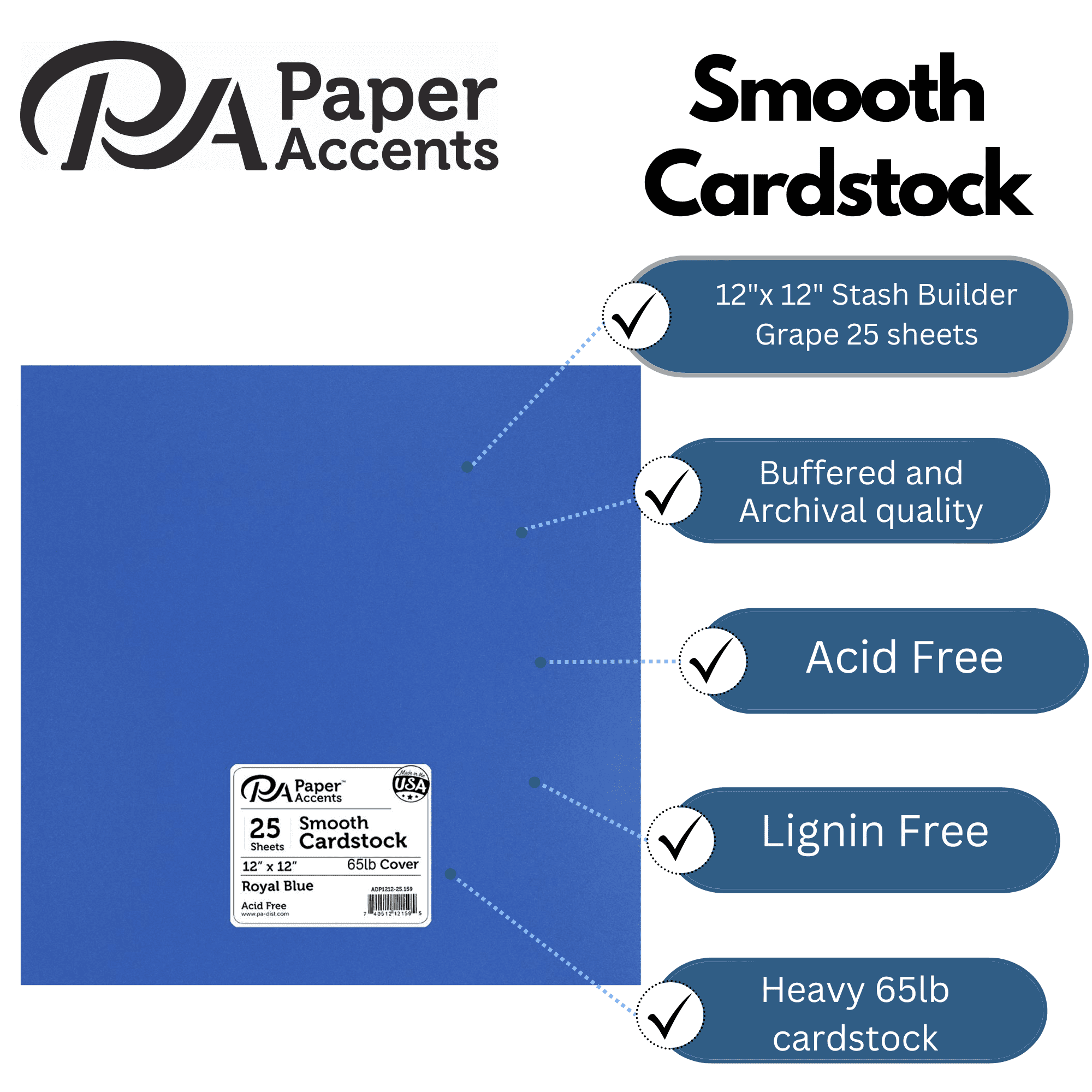Paper Accents Cardstock 12"x 12" Smooth 65lb Royal Blue 25pc