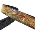 thumbnail image 3 of Walker And Williams KB-23 Skinny Series 2" Wide Black & Umber Brown Premium Carved Grain Leather Padded Guitar Strap With Tooled Koi Fish Design$$Music, 3 of 9