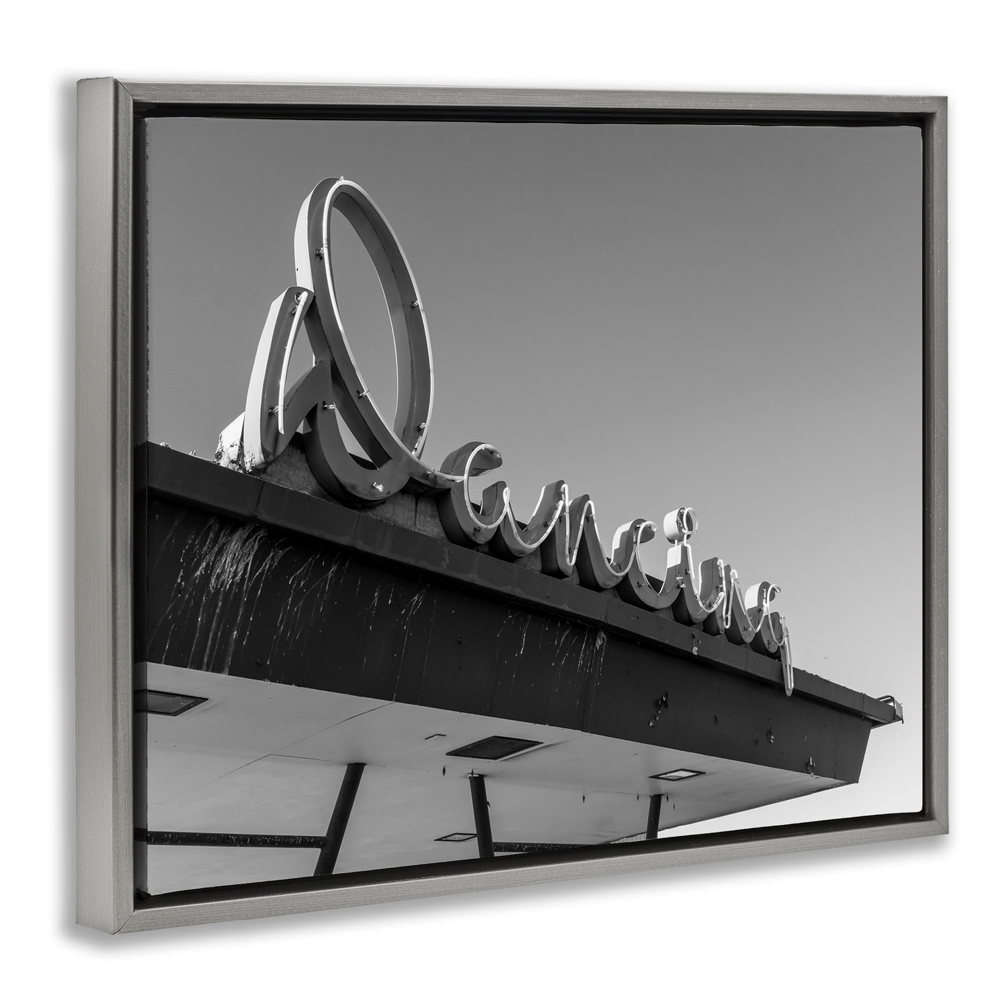 Stupell Industries Vintage Dancing Sign Entertainment Photography Gray Floater Framed Canvas Art Print Wall Art, 21 x 17