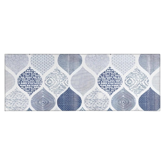 Blue and White Geometric Quatrefoil Pattern Kitchen Rug Mat,Kitchen Runner Rugs Non Skid Washable,Decorative Kitchen Floor Mats for Kitchen,Sink,Laundry,17"X47"