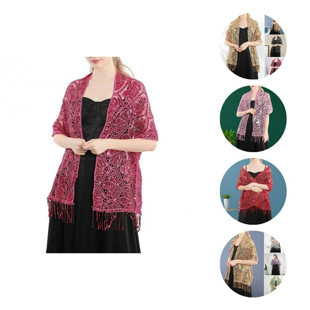 Châle Confortable Long Élégant Léger Polyester Paillettes Robe de Soirée pour Rendez-Vous