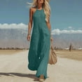 thumbnail image 3 of Bloomae Women's Linen Halter Neck Jumpsuit High Waist Wide Leg Rompers with Front Button Decor Lightweight Casual Summer Sleeveless One Piece Overall Pants with Pockets, 3 of 8