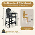 thumbnail image 5 of Leumius Tall Adirondack Chairs Set of 1,All Weather Outdoor Bar Height Barstools Chair with Armrests and Cup Holder for Bistro,Poolside,Garden,Black, 5 of 8
