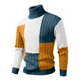 thumbnail image 2 of Men's Turtleneck Color Block Cable Knit Sweater Long Sleeve Pullover Top, 2 of 6