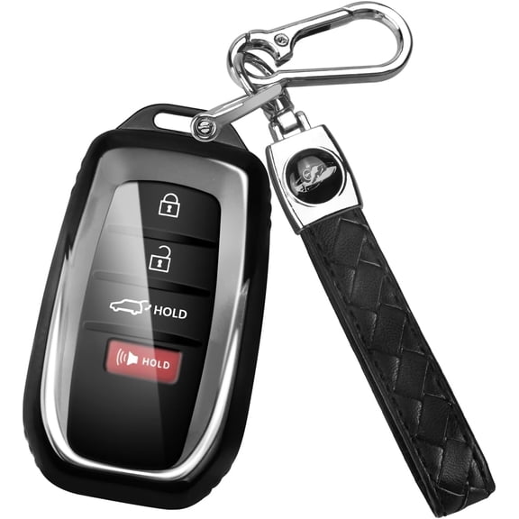 Key Fob Cover Compatible with Toyota Camry Venza Sienna Land Cruiser Highlander Tundra Corolla Prius 2021-2025 Keychain Case Holder Protector,A-Black