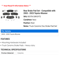 thumbnail image 2 of Rear Brake Pad Set - Compatible with 2003 - 2023 Toyota 4Runner 2004 2005 2006 2007 2008 2009 2010 2011 2012 2013 2014 2015 2016 2017 2018 2019 2020 2021 2022, 2 of 2