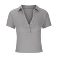 thumbnail image 4 of Summmer Clearance Giftesty Women's Solid Button Pleated Shirts Blouse Round Neck Short Sleeve Sexy Top, 4 of 7