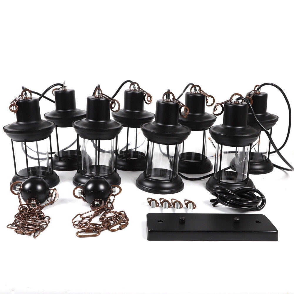 8-Light Farmhouse Wood Chandelier - Black Metal Industrial Pendant Light, Adjustable Chain, For Kitchen Island Or Dining Room