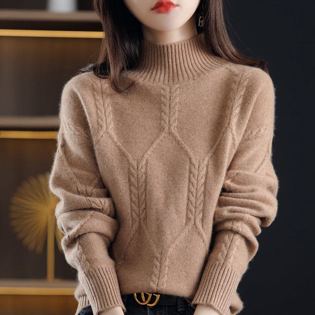 Suéter de mujer de invierno con cuello alto interior grueso y medio, camisa de fondo de otoño e invierno, top popular de estilo occidental de alta calidad