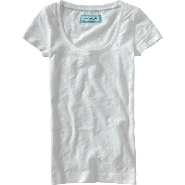 Aeropostale - Camiseta básica con cuello redondo para mujer, color blanco, pequeño