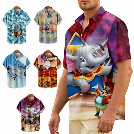 

Kawaii Animal Short Sleeve Shirt with Breast Pocket for Boys Relaxed-Fit Costume Plus Size Men