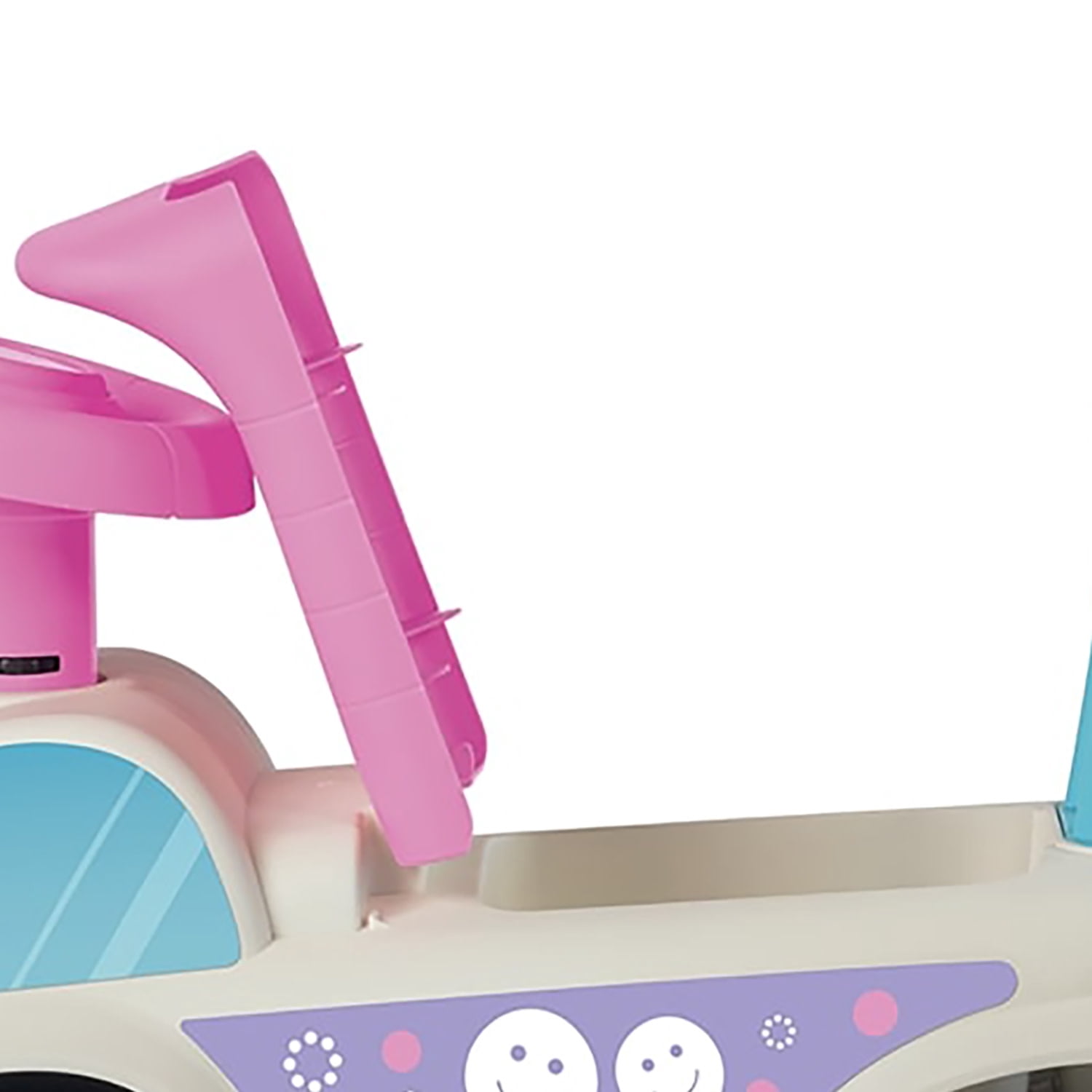 Dolu: Walk & Drive Foot to Floor Car - White & Pink - Ride-On Toy Vehicle, Horn, Storage Seat, Push-Pull Handle, Indoor-Outdoor Play, Toddlers 12mo+