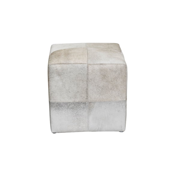 Natural Cowhide Patchwork Cube Pouf – Handcrafted Accent Ottoman