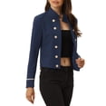 thumbnail image 4 of INSPIRE CHIC Veste Steampunk Décontractée pour Femme à Col Montant, Ouverte à l'Avant, Décorée de Boutons, Bleu Marine G, 4 of 5