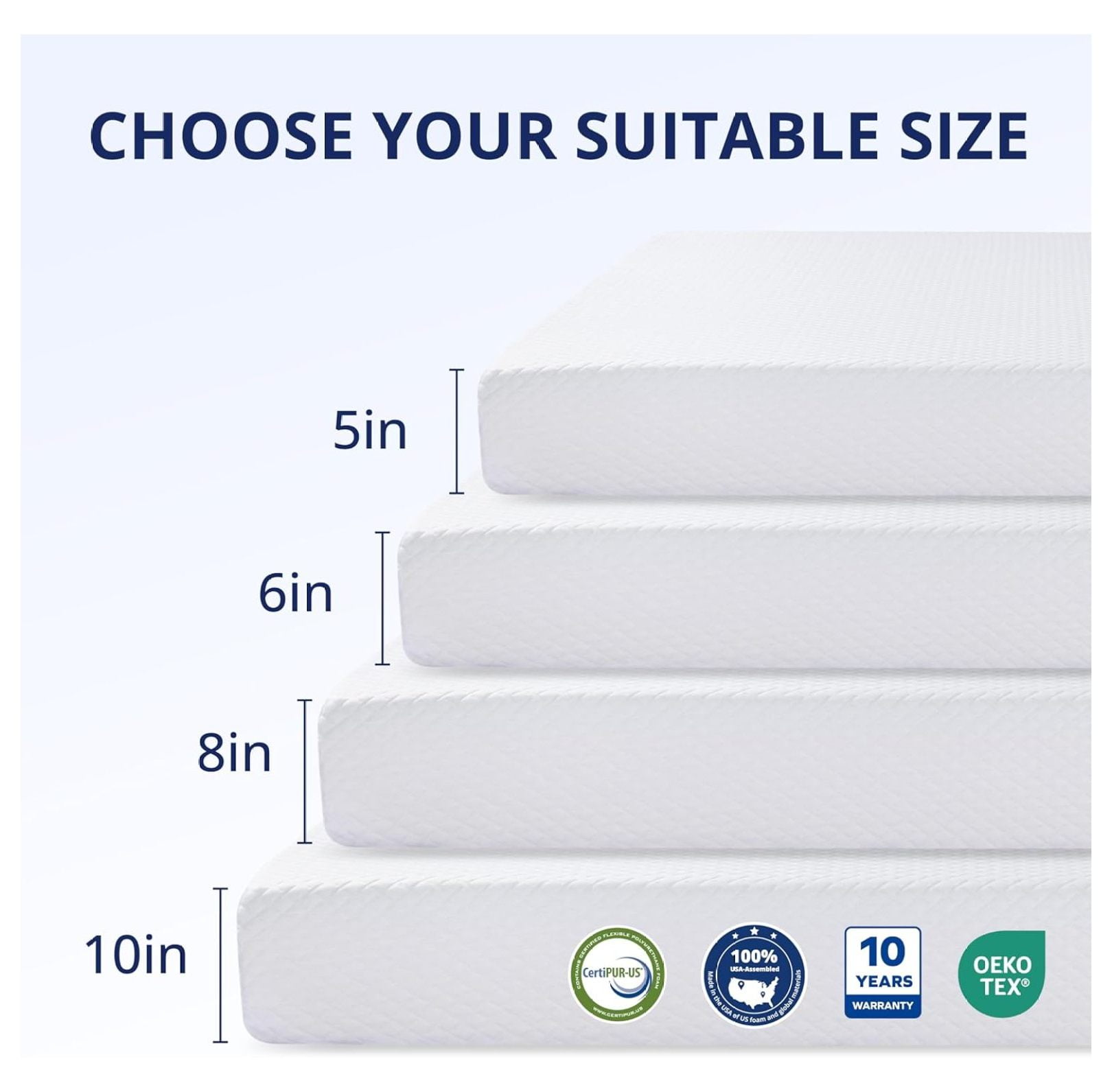Full Size Mattress for Kids 5 Inch Memory Foam Mattress with Cooling Green Tea Gel, Relieve Pressure with Medium Firm Support, Bed in a Box, Certified,75''L x 54''W, White
