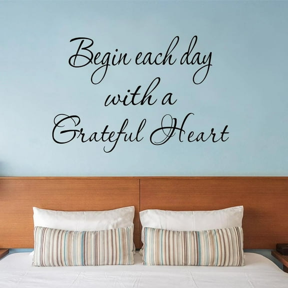VWAQ Begin Each Day with A Grateful Heart Vinyl Wall Decals Quotes Grateful Wall Decor