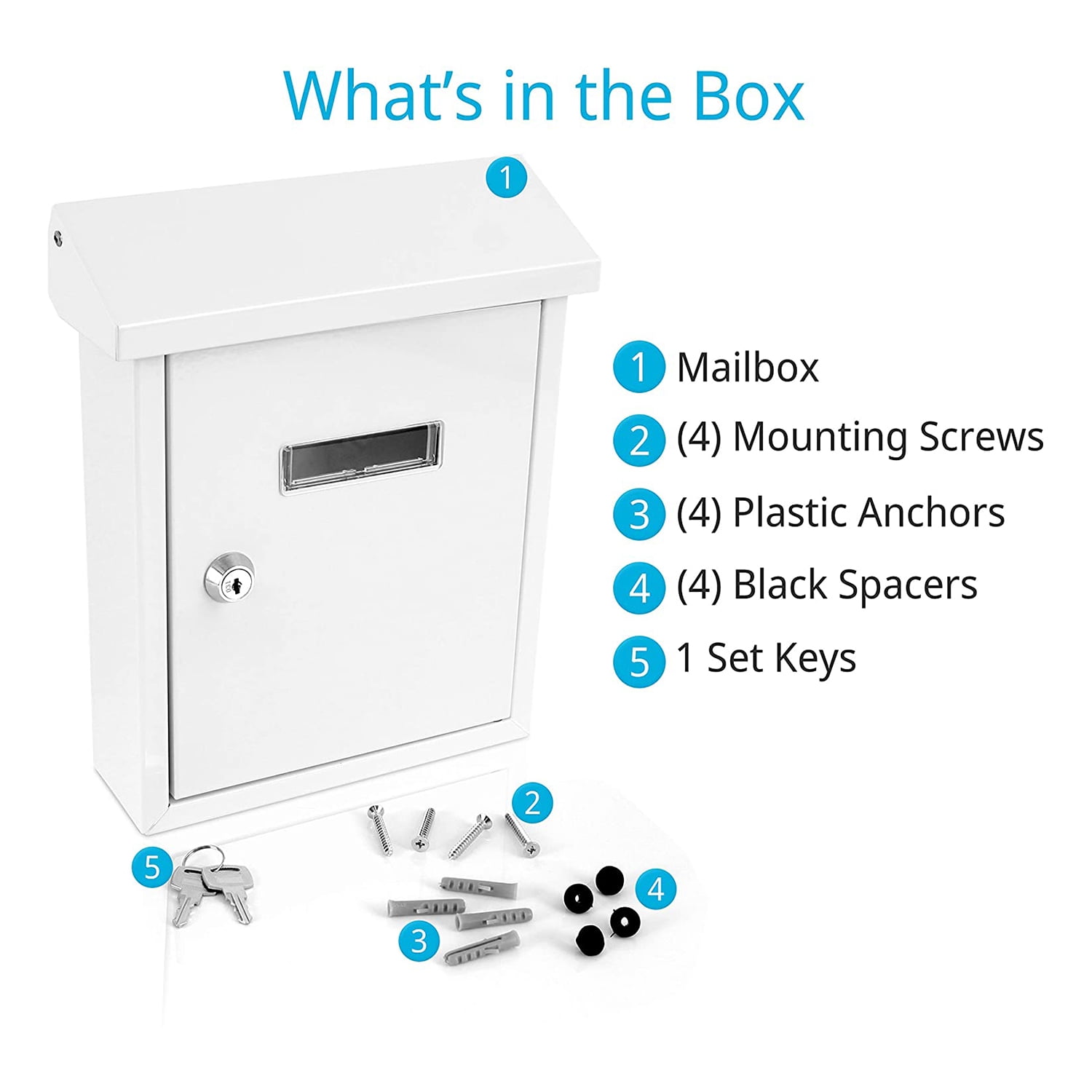SereneLife SLMAB01 Indoor Outdoor Wall Mount Locking Mailbox with Window, White