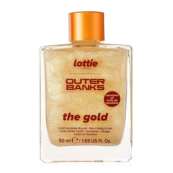 Lottie London - Outer Banks - The Gold - Huile Sèche Multifonction - Huile de Squalane - Visage, Corps et Cheveux - 1,69 OZ