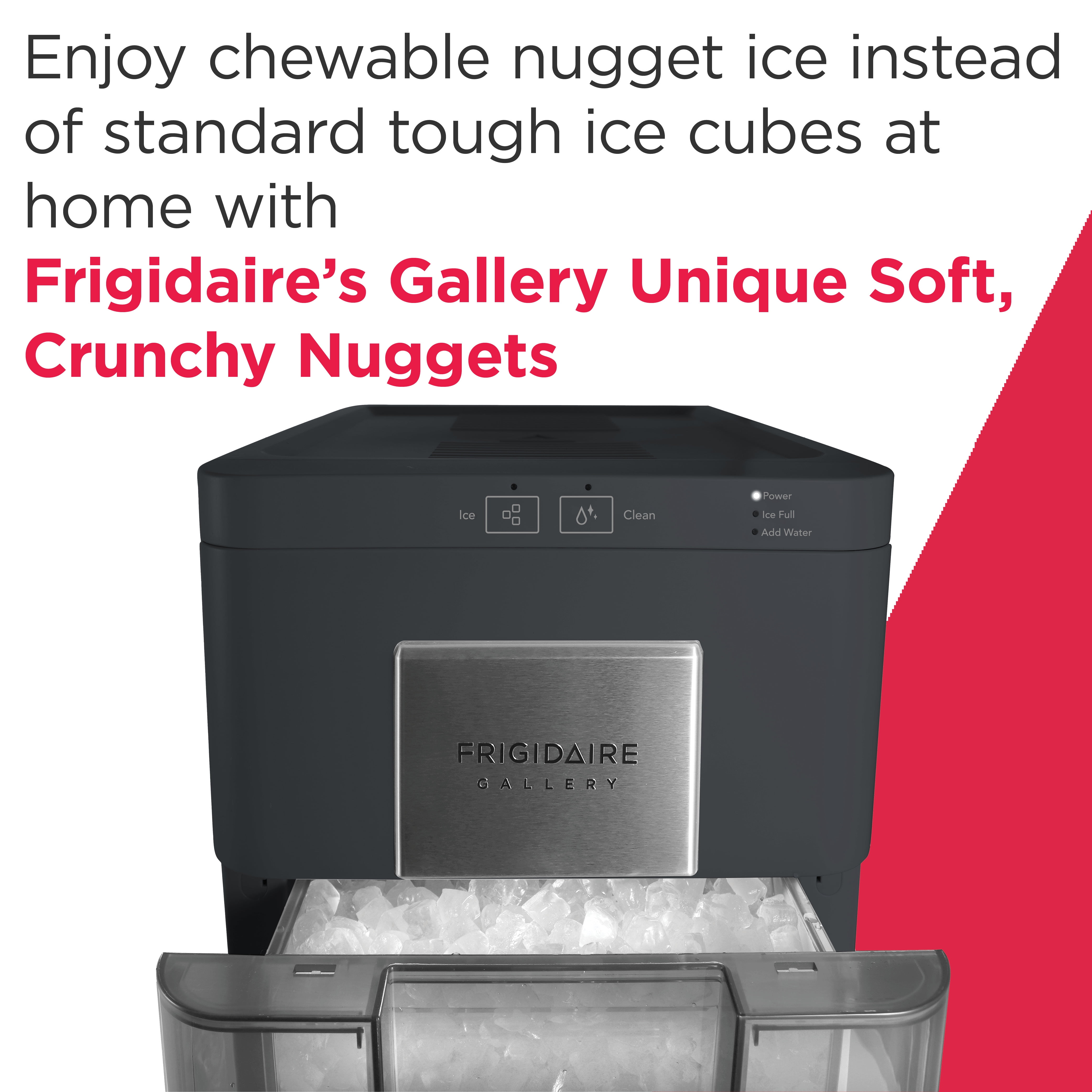 Frigidaire Gallery 33 lbs. Touchscreen Nugget Ice Maker, Stainless Steel Accent, Black, EFIC220