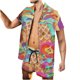 thumbnail image 1 of Conjunto casual de blusa y pantalones de playa de manga corta con estampado de botones para hombre Pompotops oipoqjl36082, 1 of 5