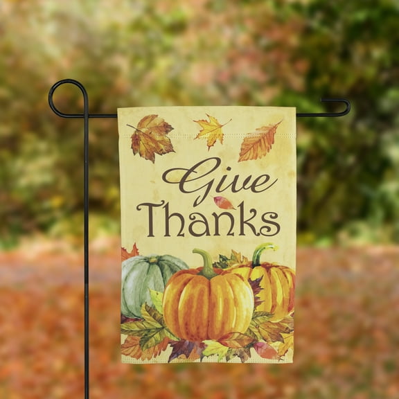Northlight Pumpkins and Leaves "Give Thanks" Fall Harvest Outdoor Garden Flag - 18" x 12.5"