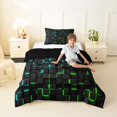 thumbnail image 3 of Manfei Futuristic 3D Neon Twin Comforter Sets, Glowing Square Bedding Set, Black Teal Green, Black Reversible 2-Piece, 1 Comforter and 1 Pillowcase, 3 of 6
