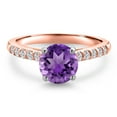 thumbnail image 3 of Gem Stone King 10K Two Tone Gold Purple Amethyst and Lab Grown Diamond Engagement Ring for Women | 1.40 Cttw | Round 7MM | Gemstone February Birthstone | Size 7, 3 of 6