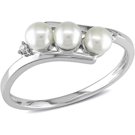 Miabella 3.5-4mm White Cultured Freshwater Pearl and Diamond-Accent 10kt White Gold Bypass Ring