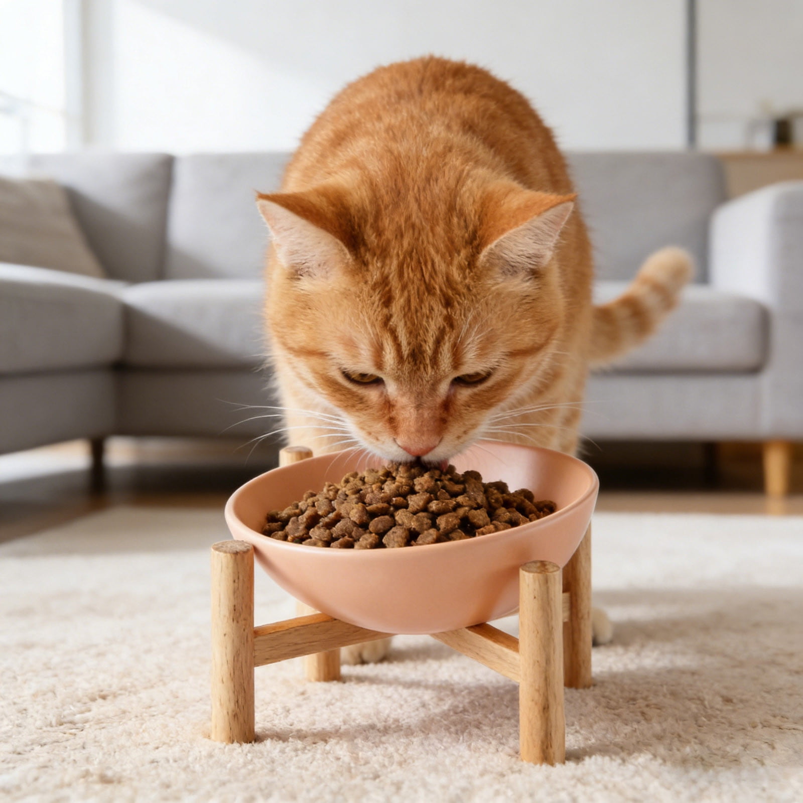 Elevated Ceramic Cat and Dog Bowls Non- Vomit Feeder with Stand for Pet Dining