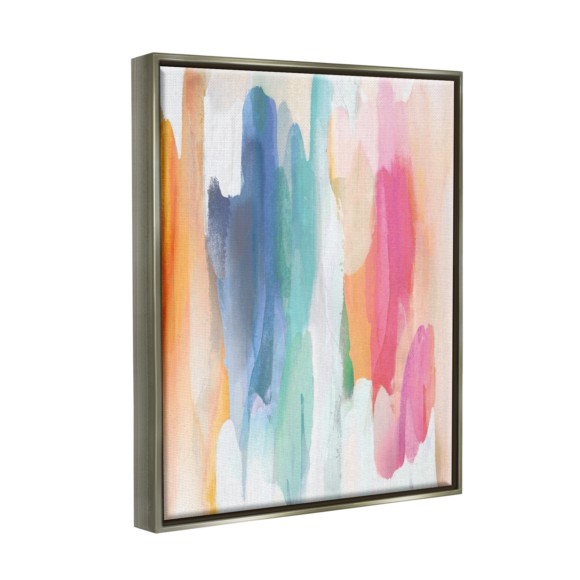 Stupell Industries Faded Rainbow Tones Layered Shape Abstraction Luster Gray Framed Floating Canvas Wall Art, 16x20, by Jackie Hanson