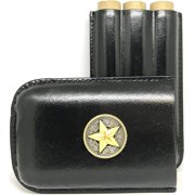Black Leather 3-Finger Cigar Case – (Fleur de Lis)
