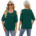 thumbnail image 2 of FLMEI T-Shirt for Women's Summer Round Neck Pullover Tees Cotton Seven-Point Sleeve Casual Tops Solid Color T,S-XXL, 2 of 9