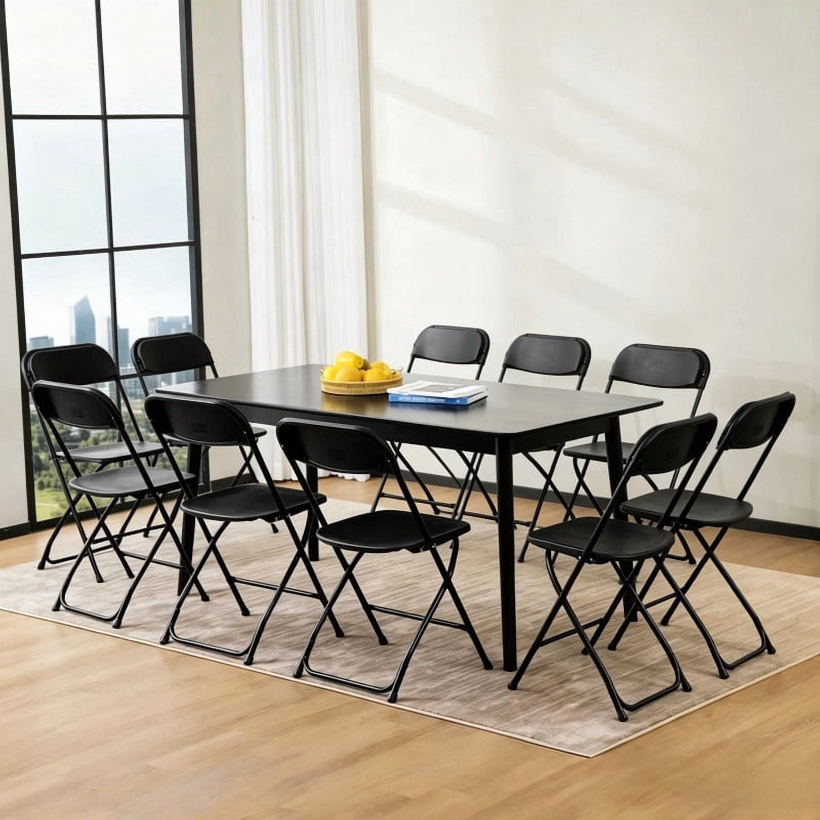 Kelno 10 Pack Plastic Folding Chairs 330lb Capacity Lightweight Foldable Chairs with Metal Frame Indoor Outdoor Stackable Seating, Black