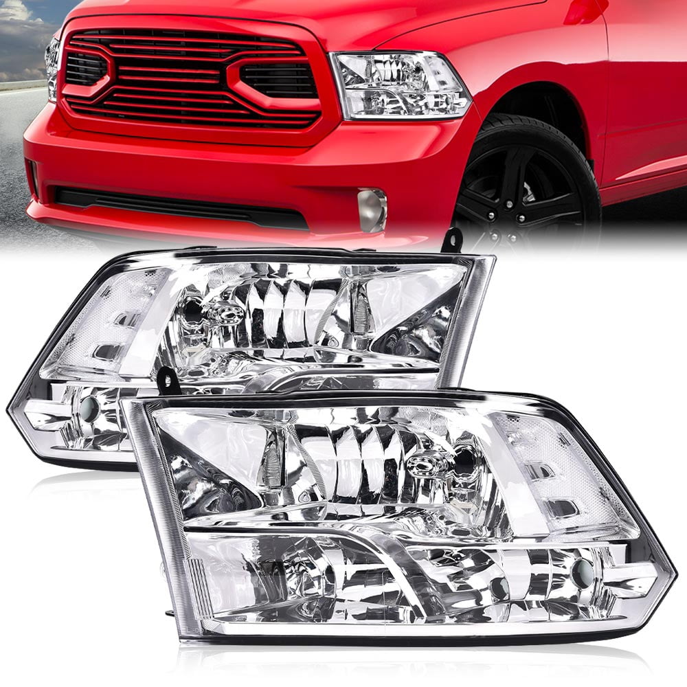 Headlights, Fit for 2009-2018 Dodge Ram 1500, 2010-2018 Ram 2500 3500, 2011-2018 Ram 3500 4500 5500(Only Fits Models with Quad Headlamps, Only Fits Dual or Quad Headlight models)