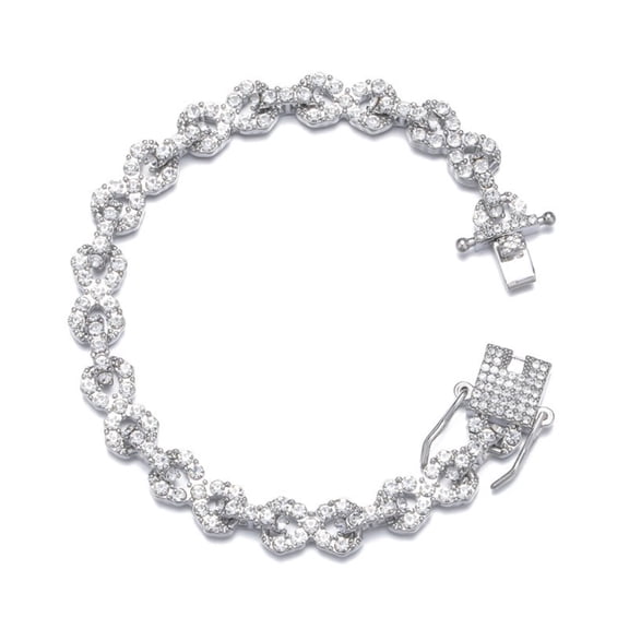FEEL STYLE Unisex Zircon Silver Plated Rolo Chain Bracelet for Men Women 9MM 7"