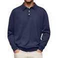 thumbnail image 2 of Long Sleeve Polo Sweaters for Men Classic Button Golf Shirt Casual Collared Thermal Work Pullover Tops Navy S, 2 of 5