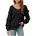 thumbnail image 1 of Camisas Para Mujer, Camisetas de Gran Tamaño, Manga Larga, Informal, Erógena, A La Moda, Cuello en V, Volantes, Manga Farol, Jersey, Blusa Odeerbi ODB135831, 1 of 5