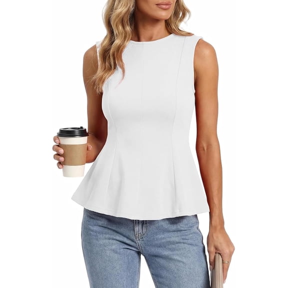 BTFBM Womens Summer Tops Business Casual Outfits Crew Neck Sleeveless Shirts Slim Fit Peplum Tank Top
