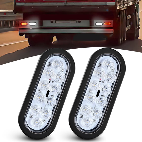 Waywe 6Inch Oval Trailer Tail Light 2PCS 10LED White Reverse Back Up Lights w/Surface Mount Grommets Plugs IP67 Waterproof for Truck RV Tractor