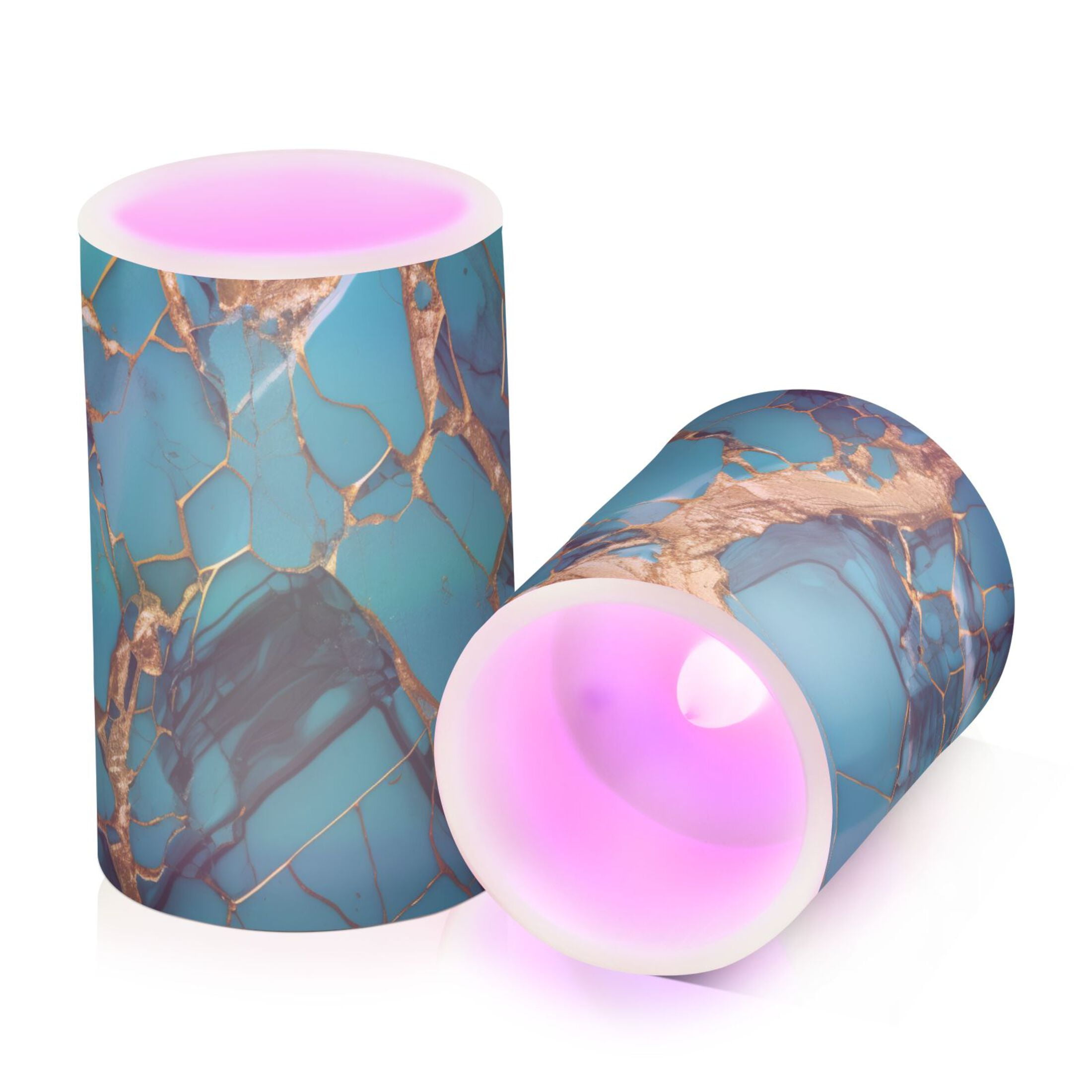 Turquoise and Gold Marble Flameless Candles with Remote Timer LED Battery Operated Flickering Candle Light for Festival Wedding Home Party