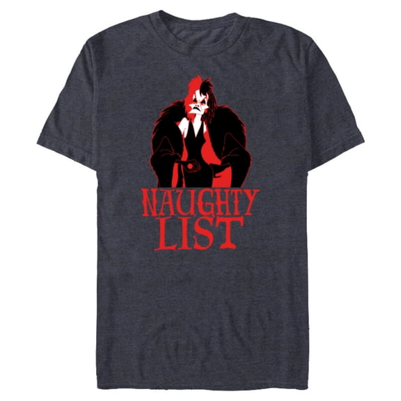 Disney Villains Holiday Christmas Cruella Naughty List - Short Sleeve Blended T-Shirt for Adults - Customized-Navy Heather