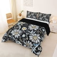 thumbnail image 2 of jejeloiu Artistic Floral Full Size Comforter Sets For Girls,Daisy Pattern Bedding Comforter Set,Black Blue,Black Reversible,3-Piece,1 Comforter and 2 Pillowcases, 2 of 7