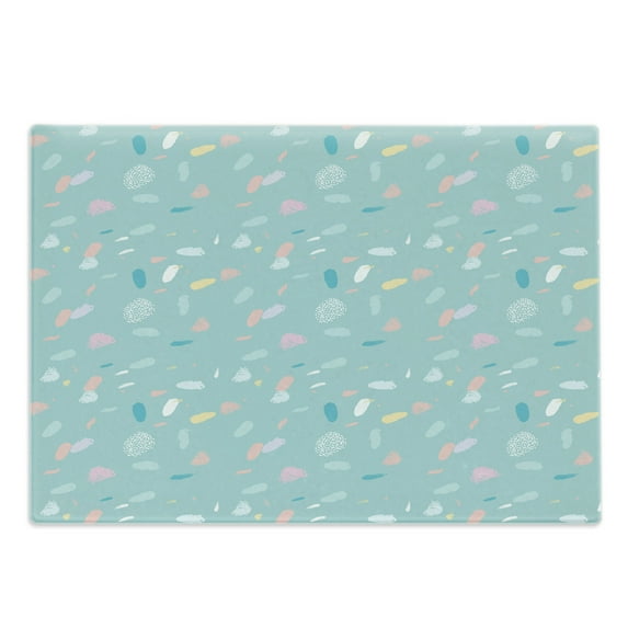 Abstract Cutting Board, Illustration of Simplistic Strokes and Dots in Pastel Tones, Decorative Tempered Glass Cutting and Serving Board, in 3 Sizes, by Ambesonne