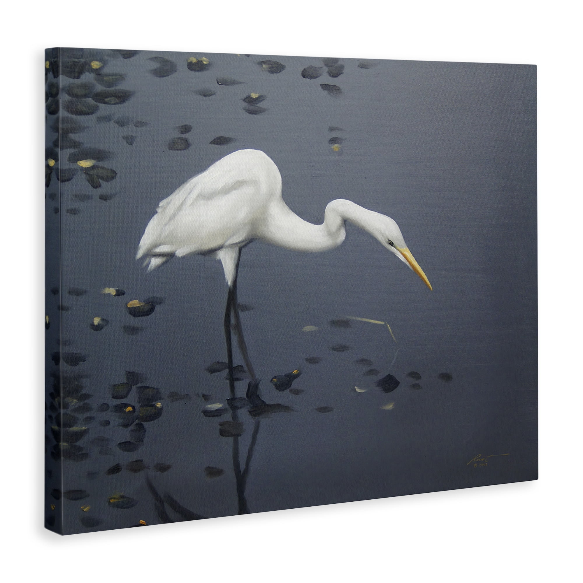Stupell Industries Graceful Egret in Lake Animals & Insects Painting Gallery Wrapped Canvas Art Print Wall Art, 30 x 24